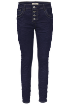 Jewelly Damen Stretch Jeans Five-Pocket im Crash-Look | Boyfriend Hose mit sichtbarer Knopfleiste