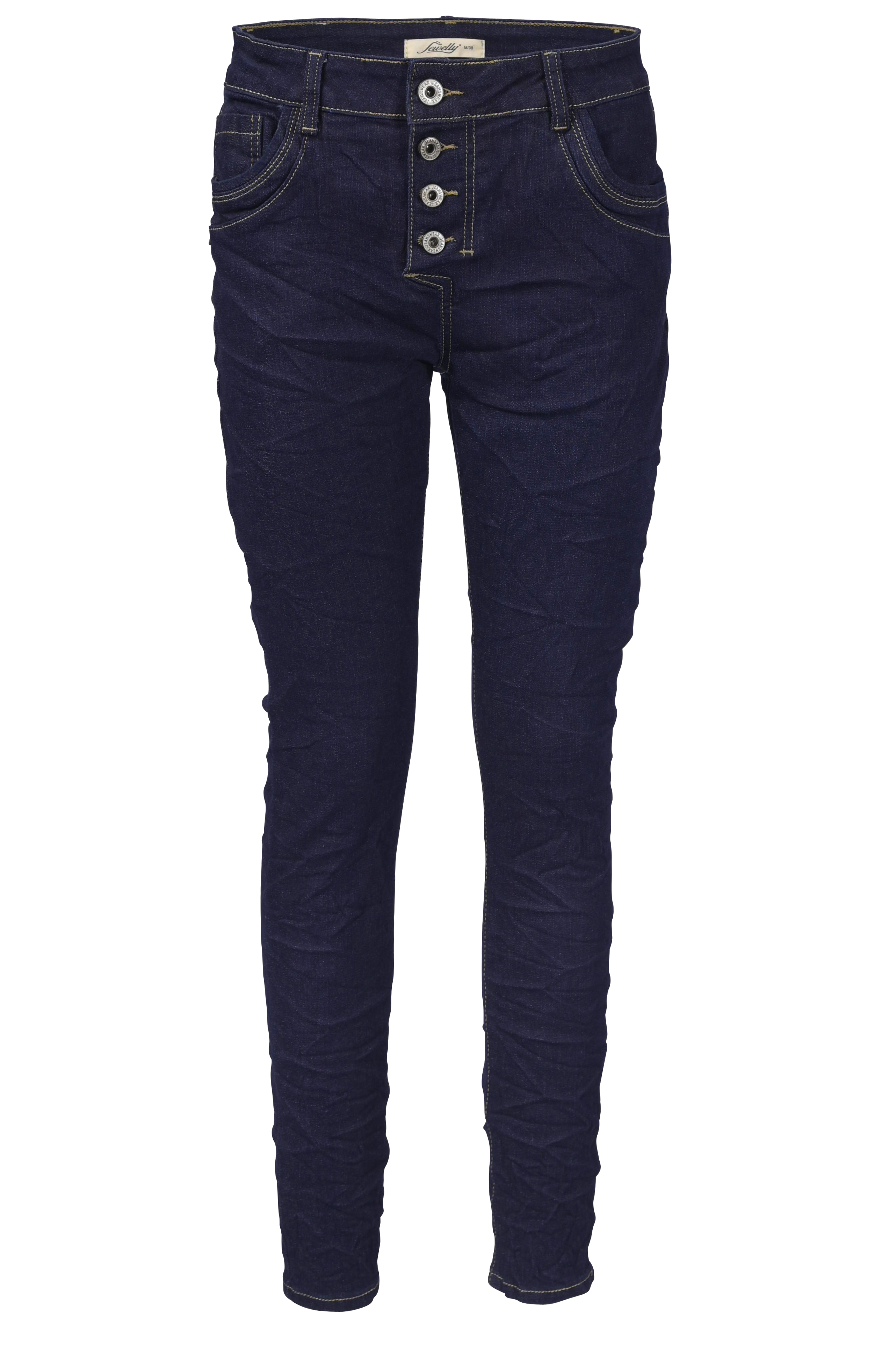 Jewelly Damen Stretch Jeans Five-Pocket im Crash-Look | Boyfriend Hose mit sichtbarer Knopfleiste
