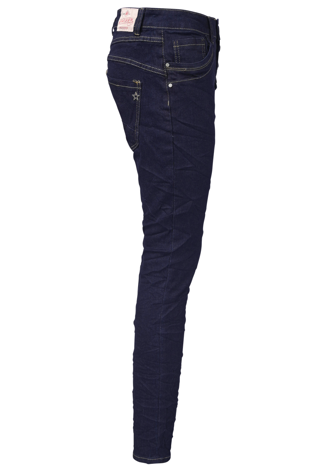 Jewelly Damen Stretch Jeans Five-Pocket im Crash-Look | Boyfriend Hose mit sichtbarer Knopfleiste