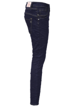 Jewelly Damen Stretch Jeans Five-Pocket im Crash-Look | Boyfriend Hose mit sichtbarer Knopfleiste