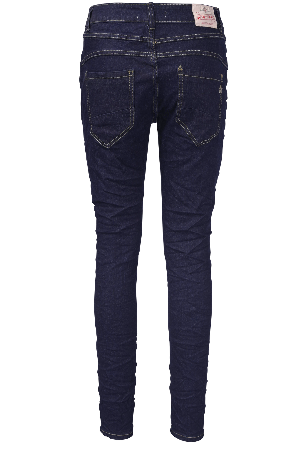Jewelly Damen Stretch Jeans Five-Pocket im Crash-Look | Boyfriend Hose mit sichtbarer Knopfleiste
