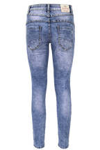 Jewelly Damen Stretch Jeans Five-Pocket im Crash-Look | Boyfriend Hose mit sichtbarer Knopfleiste