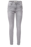 Jewelly Damen Jeans | Five-Pocket-Jeans | Boyfriend -Cut - im Crash-Look mit Reißverschluss und Strassknopf | Angenehme Stretch - Qualität | Farbe Grau