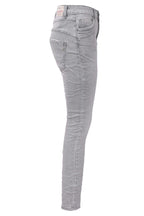 Jewelly Damen Jeans | Five-Pocket-Jeans | Boyfriend -Cut - im Crash-Look mit Reißverschluss und Strassknopf | Angenehme Stretch - Qualität | Farbe Grau