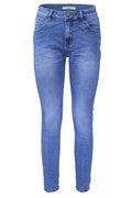 Jewelly Damen Stretch Jeans Five-Pocket im Crash-Look | Boyfriend Hose | Reißverschluss | Strechjeans | Strechhose | Damenjeans
