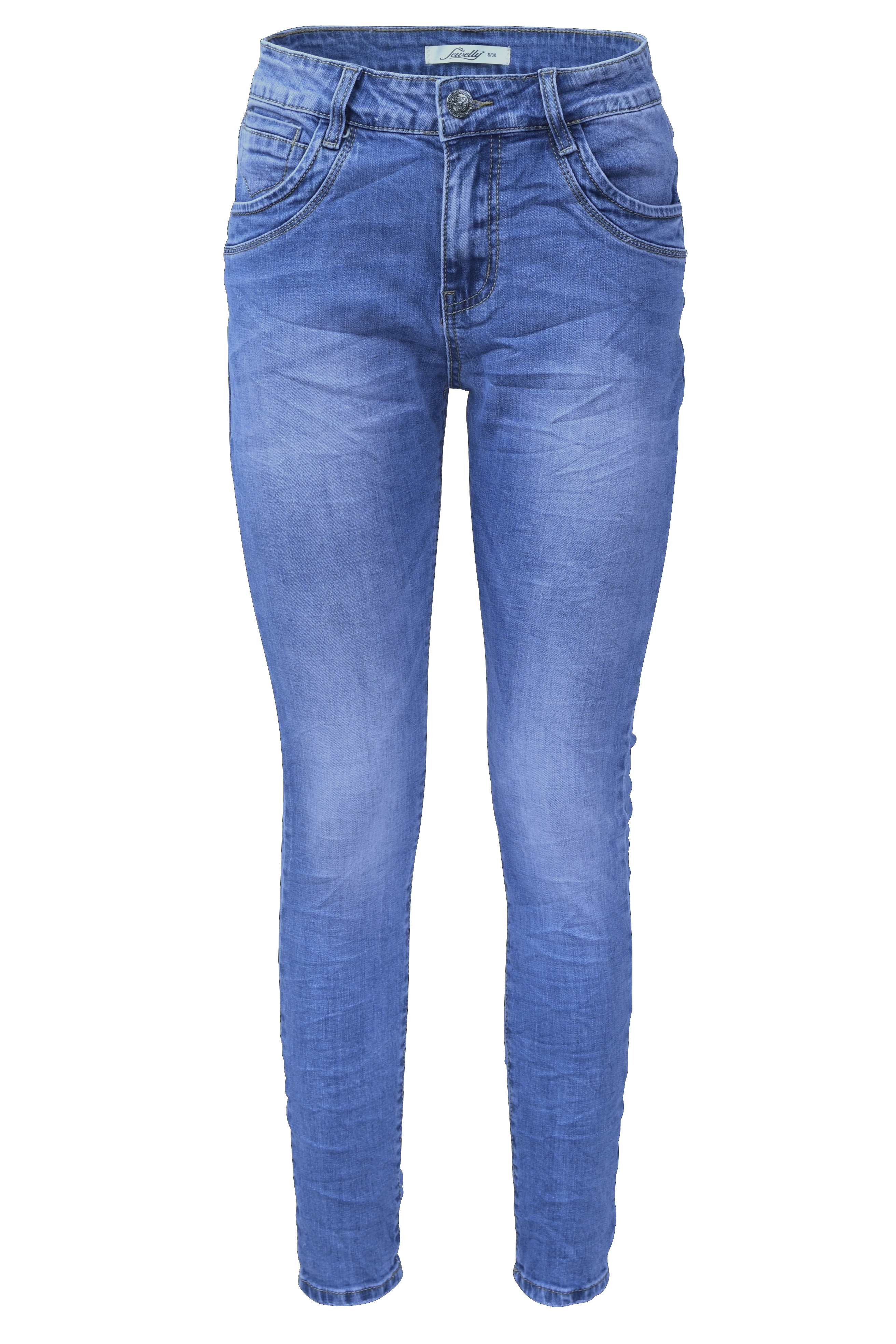 Jewelly Damen Stretch Jeans Five-Pocket im Crash-Look | Boyfriend Hose | Reißverschluss | Strechjeans | Strechhose | Damenjeans