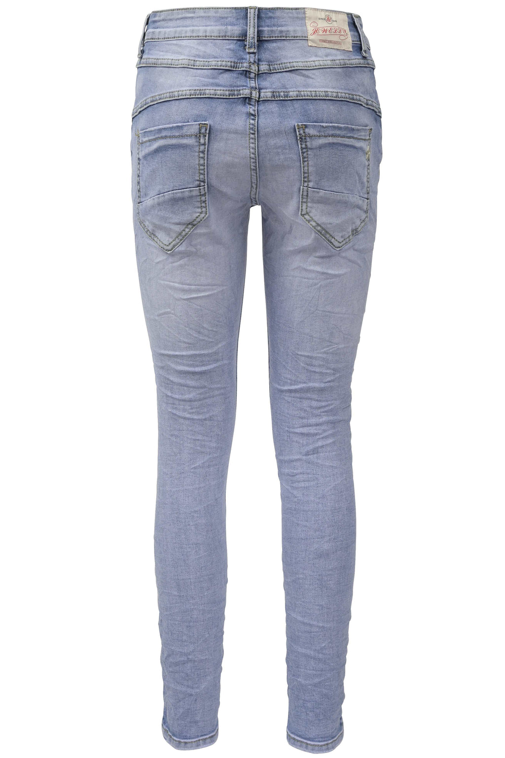 Jewelly Damen Stretch Jeans Five-Pocket im Crash-Look | Boyfriend Hose mit sichtbarer Knopfleiste