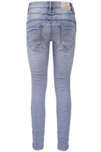 Jewelly Damen Stretch Jeans Five-Pocket im Crash-Look | Boyfriend Hose mit sichtbarer Knopfleiste