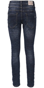 Jewelly Damen Jeans  | Stretch Jeans Five-Pocket im Crash-Look | Boyfriend Hose und sichtbarer Knopfleiste mit Schmuckknöpfen