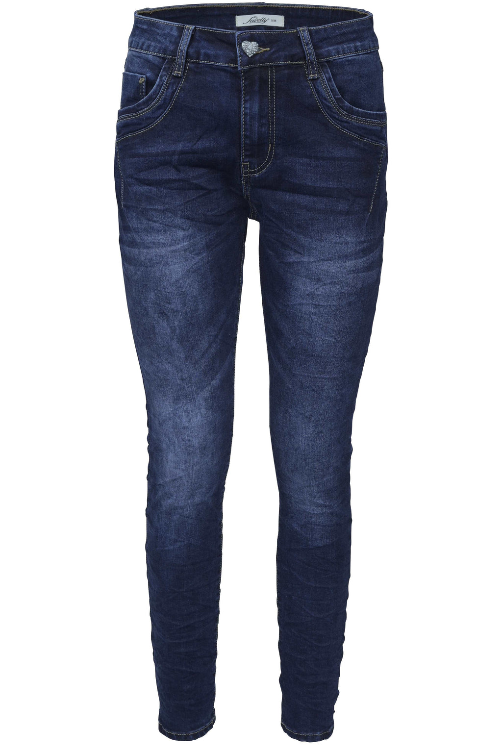 Jewelly Damen Jeans  | Stretch Jeans Five-Pocket im Crash-Look |Boyfriend -Cut - im Crash-Look mit Reißverschluss und  Schmuckknopf