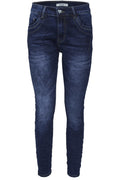 Jewelly Damen Jeans  | Stretch Jeans Five-Pocket im Crash-Look |Boyfriend -Cut - im Crash-Look mit Reißverschluss und  Schmuckknopf