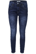 Jewelly Damen Jeans  | Stretch Jeans Five-Pocket im Crash-Look |Boyfriend -Cut - im Crash-Look mit Reißverschluss und  Schmuckknopf