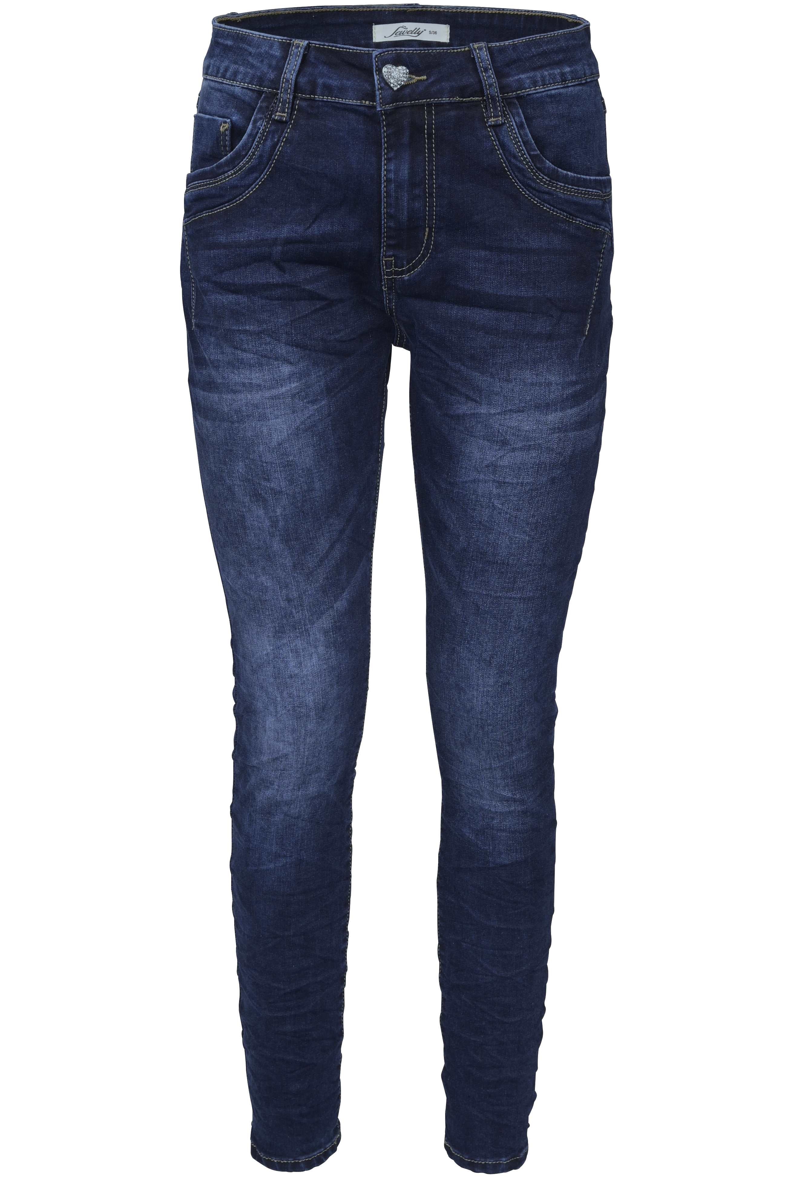Jewelly Damen Jeans  | Stretch Jeans Five-Pocket im Crash-Look |Boyfriend -Cut - im Crash-Look mit Reißverschluss und  Schmuckknopf