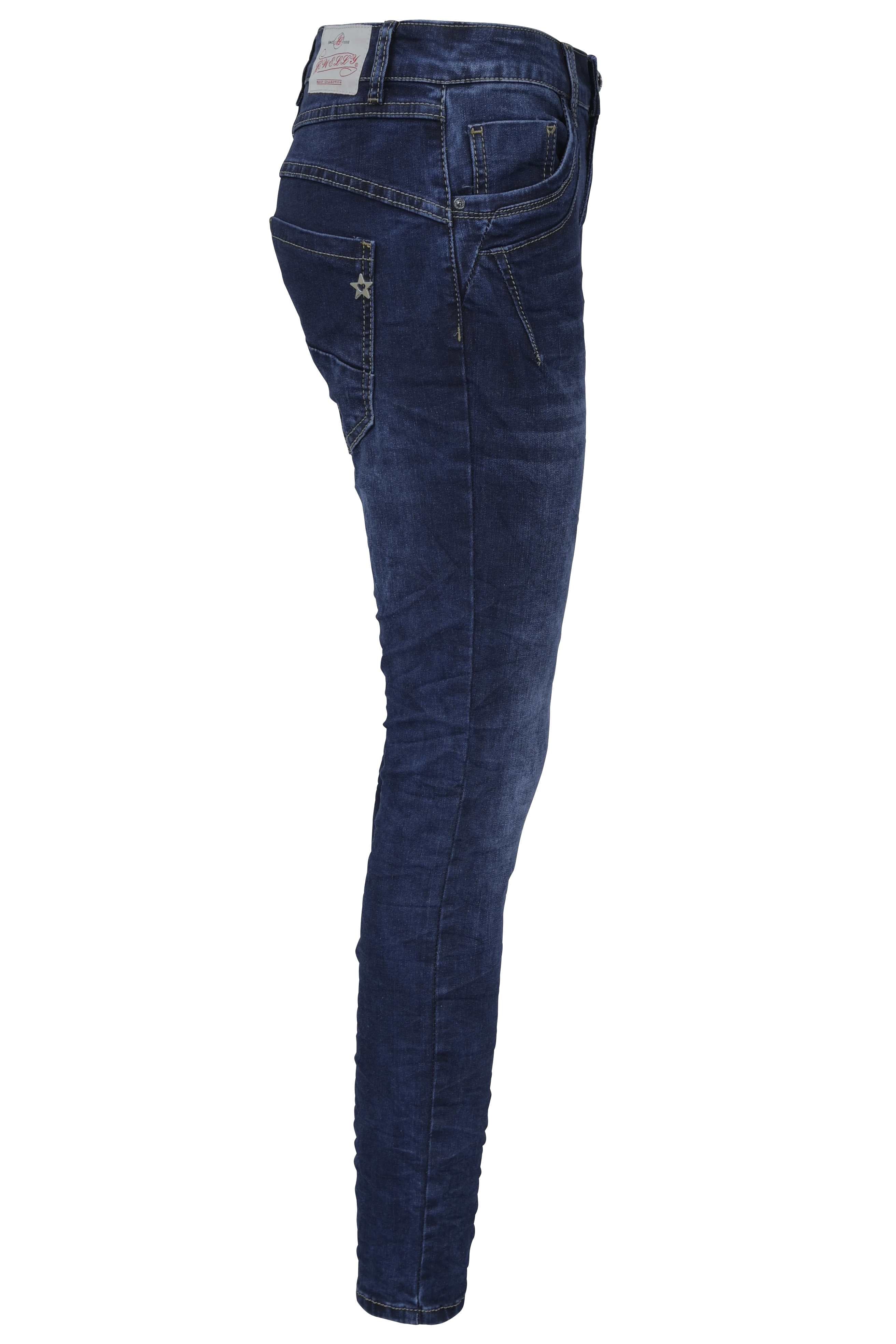 Jewelly Damen Jeans  | Stretch Jeans Five-Pocket im Crash-Look |Boyfriend -Cut - im Crash-Look mit Reißverschluss und  Schmuckknopf