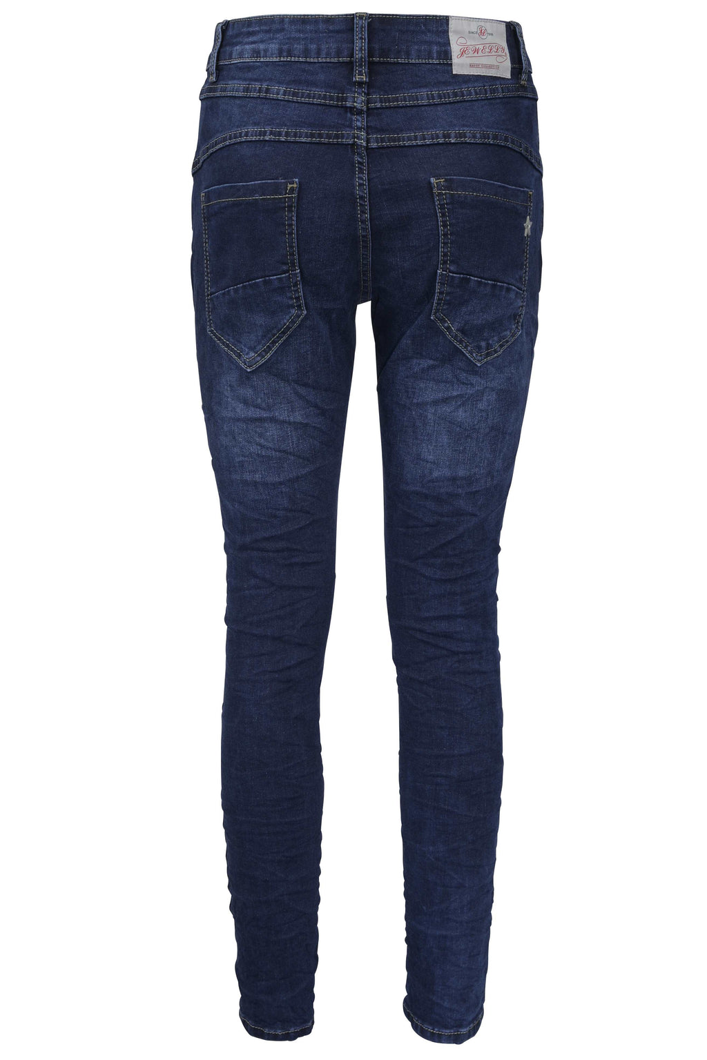 Jewelly Damen Jeans  | Stretch Jeans Five-Pocket im Crash-Look |Boyfriend -Cut - im Crash-Look mit Reißverschluss und  Schmuckknopf
