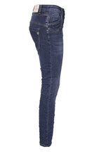 Jewelly Damen Jeans  | Stretch Jeans Five-Pocket im Crash-Look | Boyfriend Hose und sichtbarer Knopfleiste mit Schmuckknöpfen