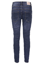 Jewelly Damen Jeans  | Stretch Jeans Five-Pocket im Crash-Look | Boyfriend Hose und sichtbarer Knopfleiste mit Schmuckknöpfen