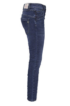 Jewelly Damen Jeans  | Stretch Jeans Five-Pocket im Crash-Look | Boyfriend Hose und sichtbarer Knopfleiste mit Schmuckknöpfen