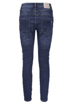 Jewelly Damen Jeans  | Stretch Jeans Five-Pocket im Crash-Look | Boyfriend Hose und sichtbarer Knopfleiste mit Schmuckknöpfen