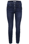 Jewelly Damen Jeans  | Stretch Jeans Five-Pocket im Crash-Look | Boyfriend Hose und sichtbarer Knopfleiste mit Schmuckknöpfen  #1