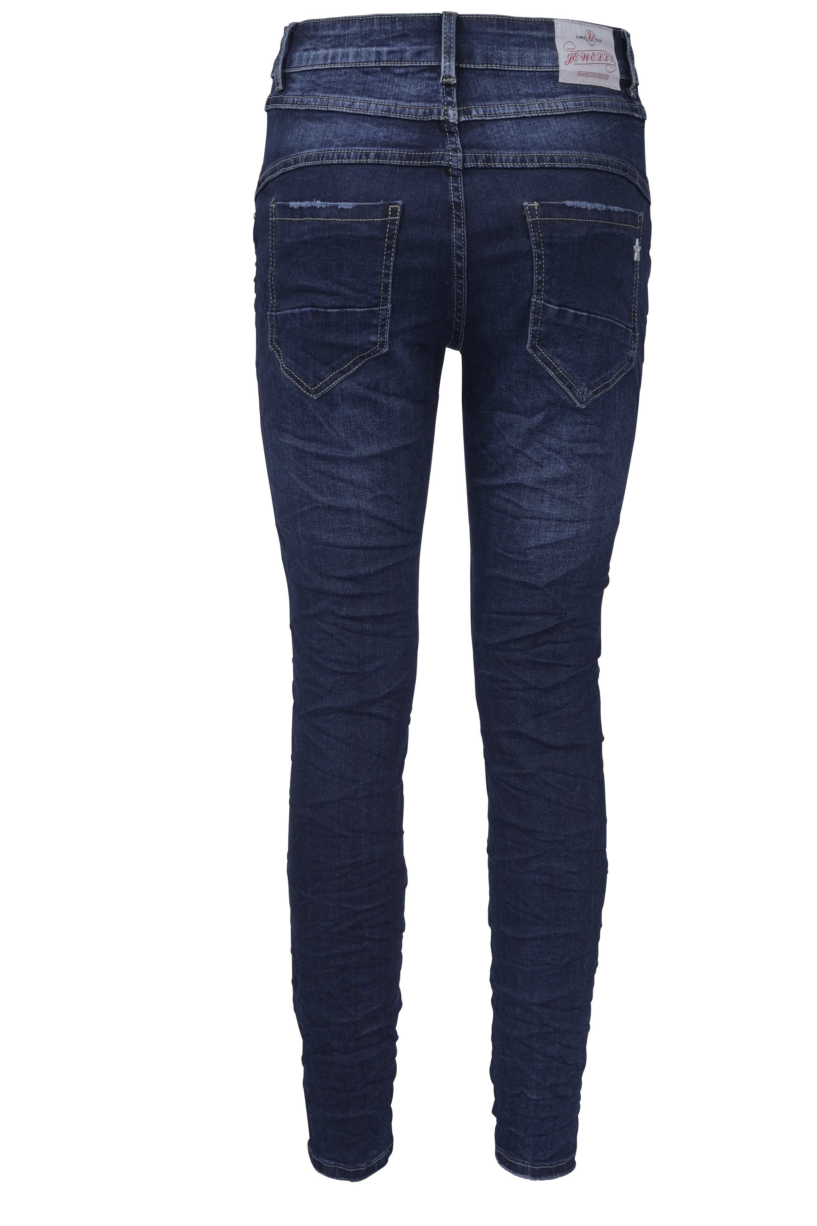 Jewelly Damen Jeans  | Stretch Jeans Five-Pocket im Crash-Look | Boyfriend Hose und sichtbarer Knopfleiste mit Schmuckknöpfen  #1