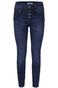 Jewelly Damen Jeans  | Stretch Jeans Five-Pocket im Crash-Look | Boyfriend Hose und sichtbarer Knopfleiste mit Schmuckknöpfen  #1