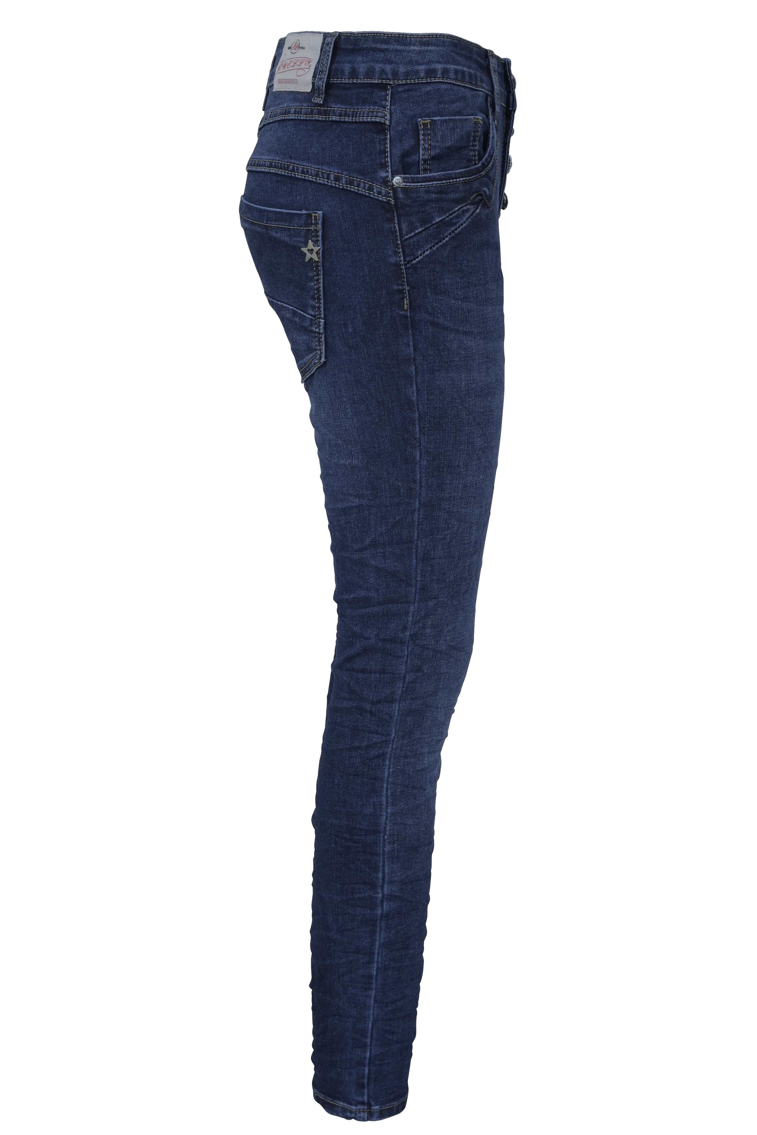 Jewelly Damen Jeans  | Stretch Jeans Five-Pocket im Crash-Look | Boyfriend Hose und sichtbarer Knopfleiste mit Schmuckknöpfen  #1