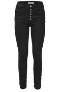 Jewelly Damen Stretch Jeans Five-Pocket im Crash-Look | Boyfriend Hose und sichtbarer Knopfleiste mit Schmuckknöpfen