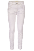 Jewelly Damen Jeans  | Stretch Jeans Five-Pocket im Crash-Look | Boyfriend -Cut - im Crash-Look mit Reißverschluss Weiß