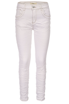 Jewelly Damen Jeans  | Stretch Jeans Five-Pocket im Crash-Look | Boyfriend -Cut - im Crash-Look mit Reißverschluss Weiß
