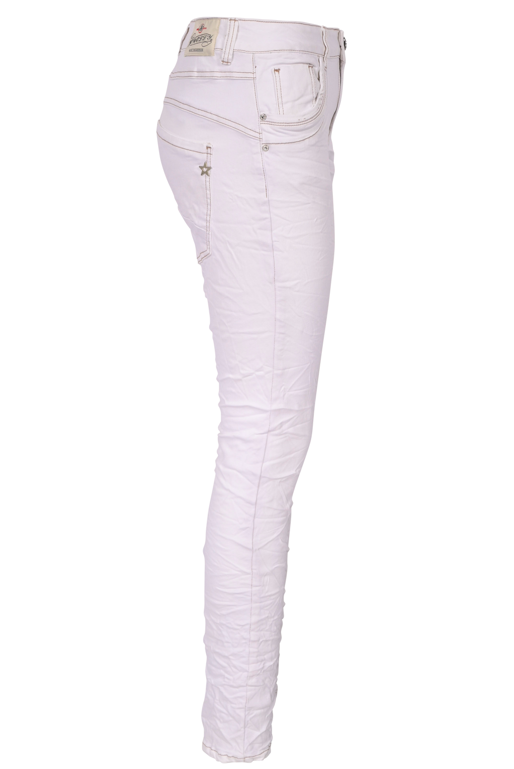 Jewelly Damen Jeans  | Stretch Jeans Five-Pocket im Crash-Look | Boyfriend -Cut - im Crash-Look mit Reißverschluss Weiß