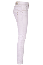 Jewelly Damen Jeans  | Stretch Jeans Five-Pocket im Crash-Look | Boyfriend -Cut - im Crash-Look mit Reißverschluss Weiß