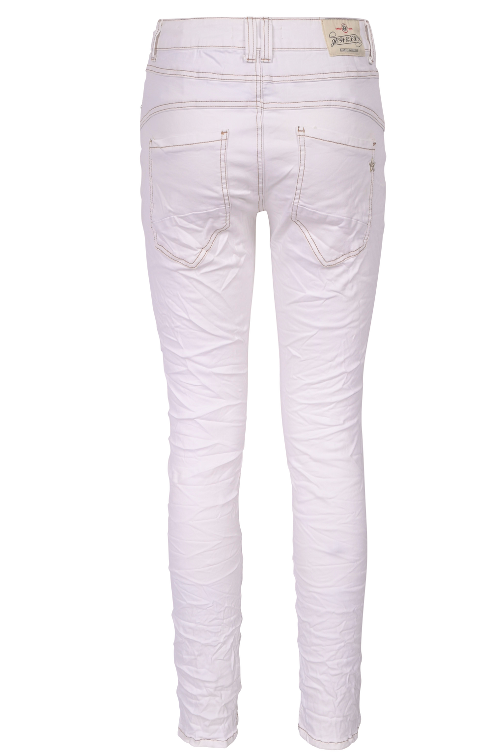 Jewelly Damen Jeans  | Stretch Jeans Five-Pocket im Crash-Look | Boyfriend -Cut - im Crash-Look mit Reißverschluss Weiß
