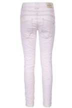 Jewelly Damen Jeans  | Stretch Jeans Five-Pocket im Crash-Look | Boyfriend -Cut - im Crash-Look mit Reißverschluss Weiß