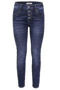 Jewelly Damen Jeans  | Stretch Jeans Five-Pocket im Crash-Look | Boyfriend Hose und sichtbarer Knopfleiste mit Schmuckknöpfen