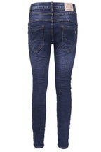Jewelly Damen Jeans  | Stretch Jeans Five-Pocket im Crash-Look | Boyfriend Hose und sichtbarer Knopfleiste mit Schmuckknöpfen