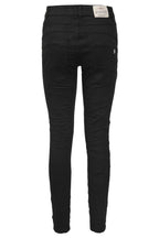 Jewelly Damen Jeans mit Strass Applikationen | Damen Stretch Jeans Five-Pocket im Crash-Look | Boyfriend Hose und sichtbarer Knopfleiste