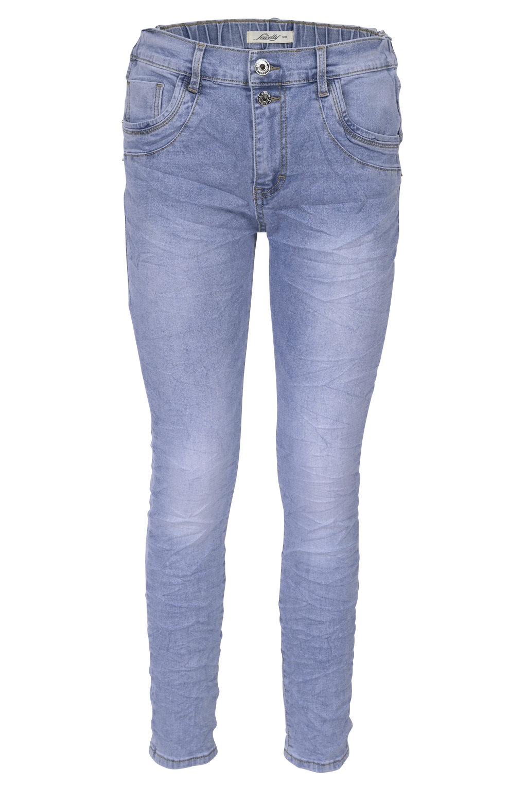 Jewelly Damenjeans Five-Pocket im Crash-Look | Boyfriend -Cut mit elastischem Komfortbund