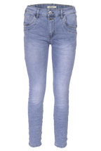 Jewelly Damenjeans Five-Pocket im Crash-Look | Boyfriend -Cut mit elastischem Komfortbund