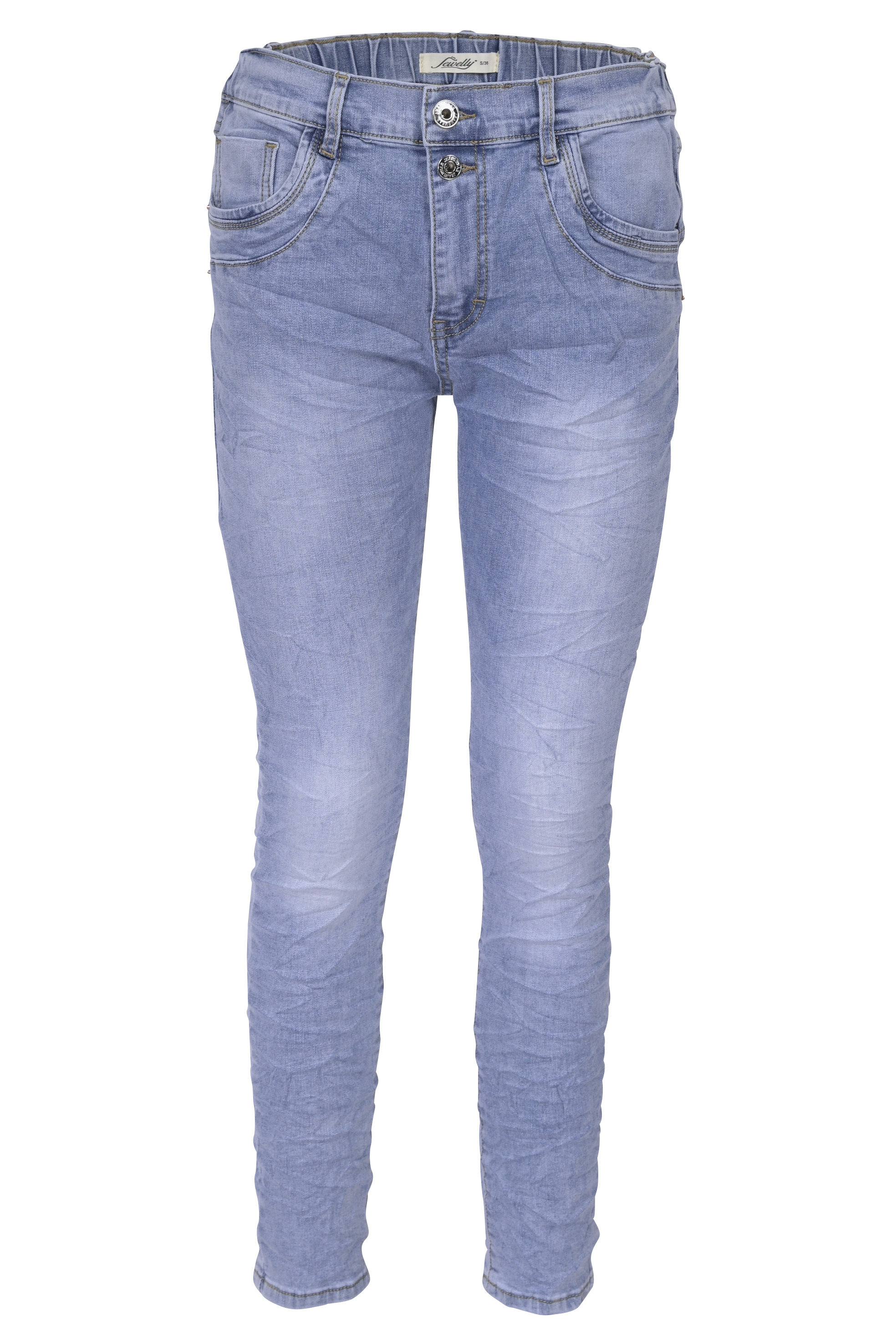 Jewelly Damenjeans Five-Pocket im Crash-Look | Boyfriend -Cut mit elastischem Komfortbund