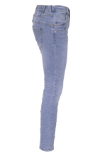 Jewelly Damenjeans Five-Pocket im Crash-Look | Boyfriend -Cut mit elastischem Komfortbund