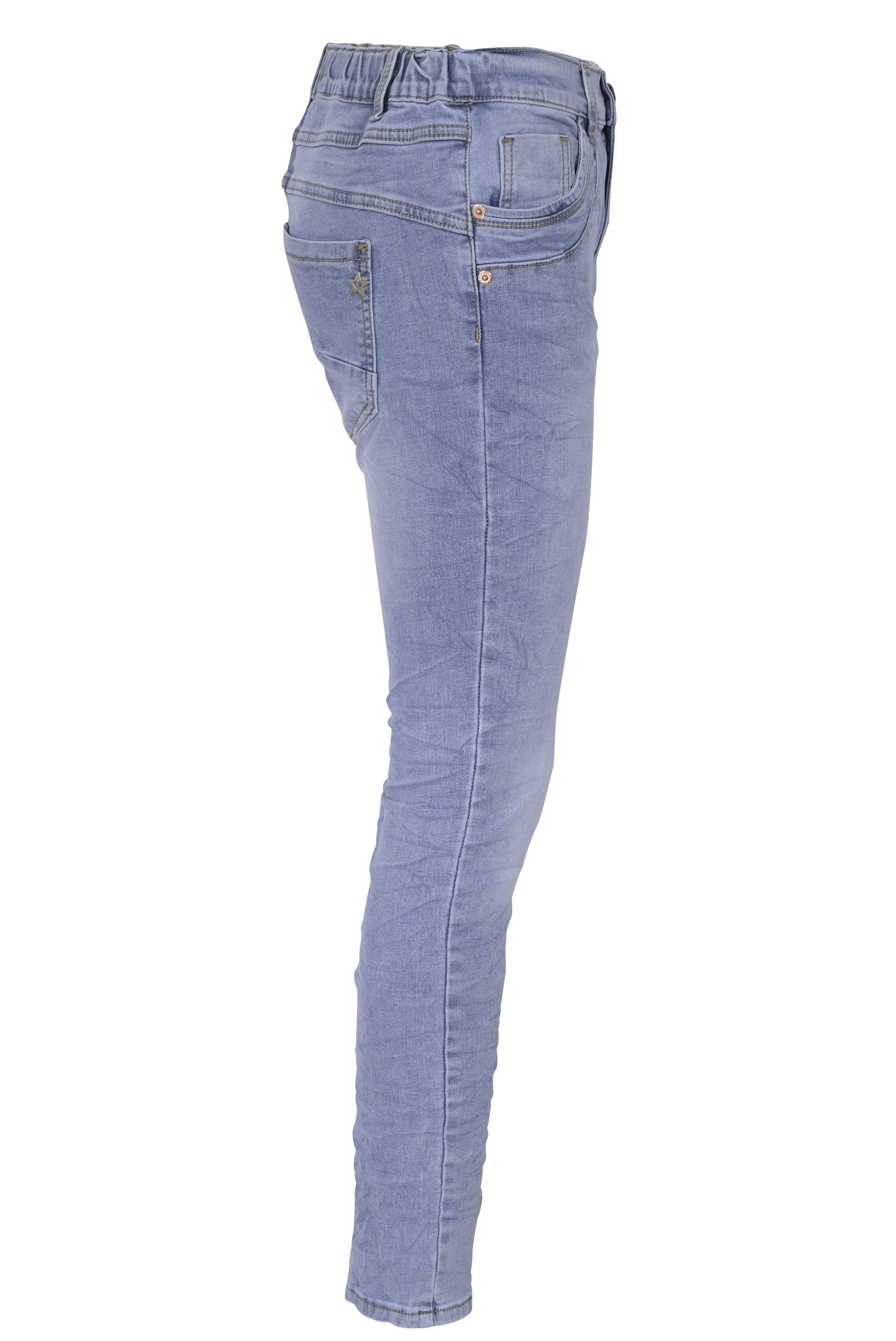 Jewelly Damenjeans Five-Pocket im Crash-Look | Boyfriend -Cut mit elastischem Komfortbund