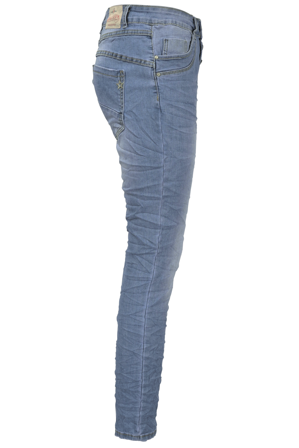 Jewelly Damen Stretch Jeans Five-Pocket im Crash-Look | Boyfriend Hose mit sichtbarer Knopfleiste