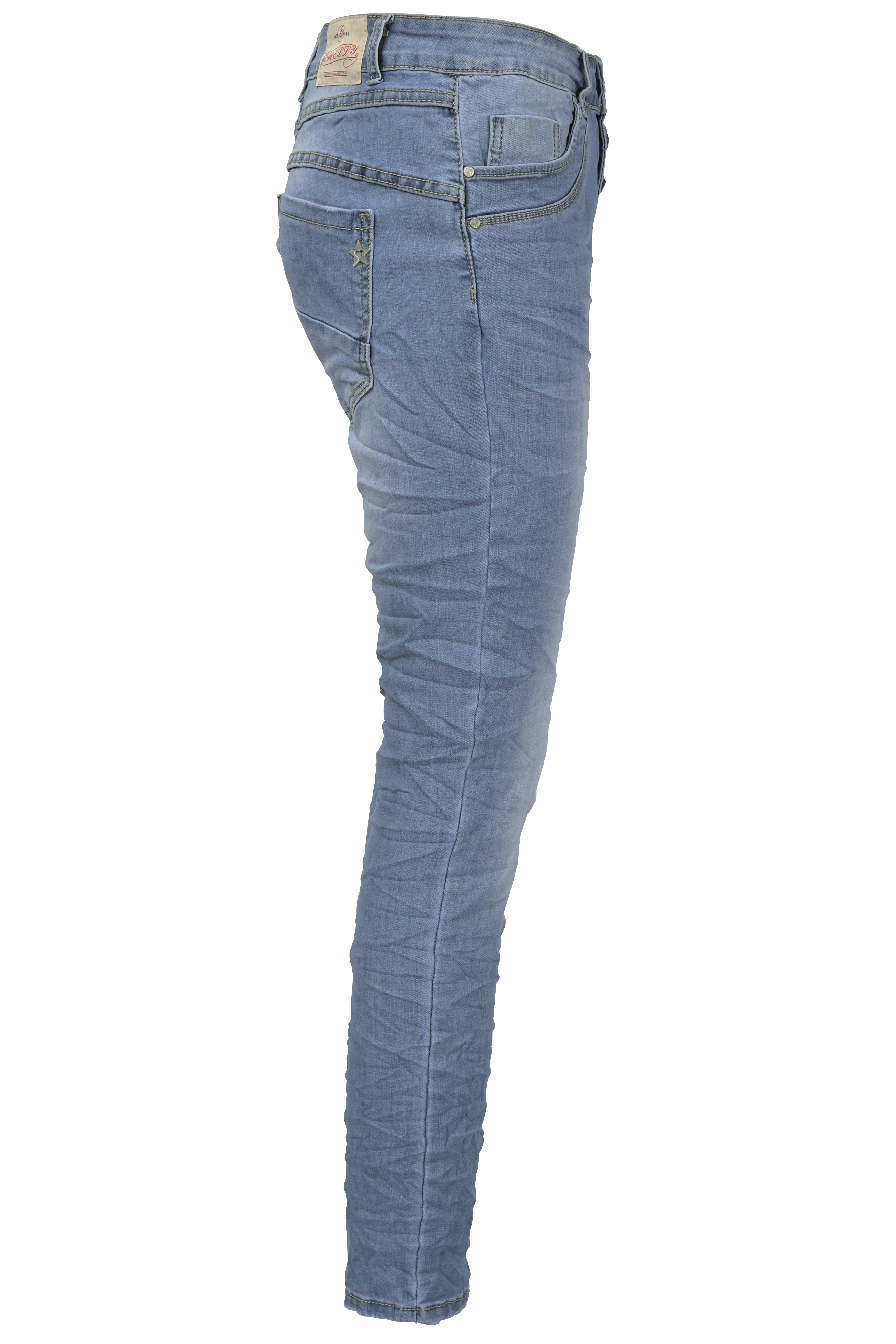 Jewelly Damen Stretch Jeans Five-Pocket im Crash-Look | Boyfriend Hose mit sichtbarer Knopfleiste