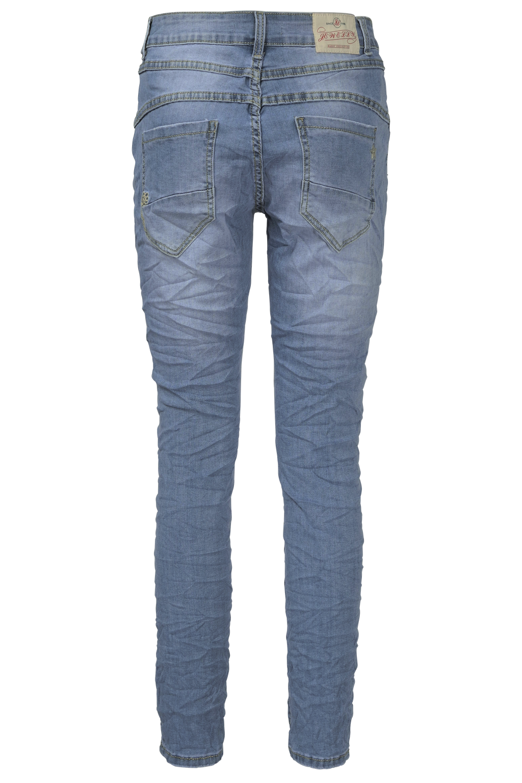 Jewelly Damen Stretch Jeans Five-Pocket im Crash-Look | Boyfriend Hose mit sichtbarer Knopfleiste