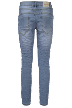 Jewelly Damen Stretch Jeans Five-Pocket im Crash-Look | Boyfriend Hose mit sichtbarer Knopfleiste