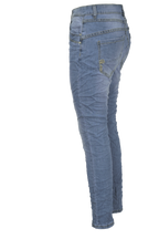 Jewelly Damen Stretch Jeans Five-Pocket im Crash-Look | Boyfriend Hose mit sichtbarer Knopfleiste
