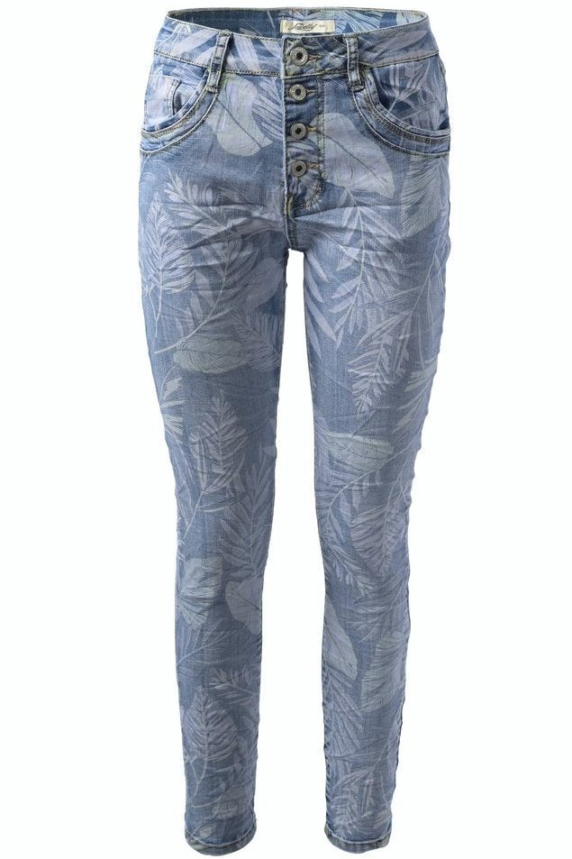Jewelly Damen Jeans mit Palmen Print 26135