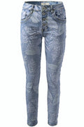 Jewelly Damen Jeans mit Palmen Print 26135