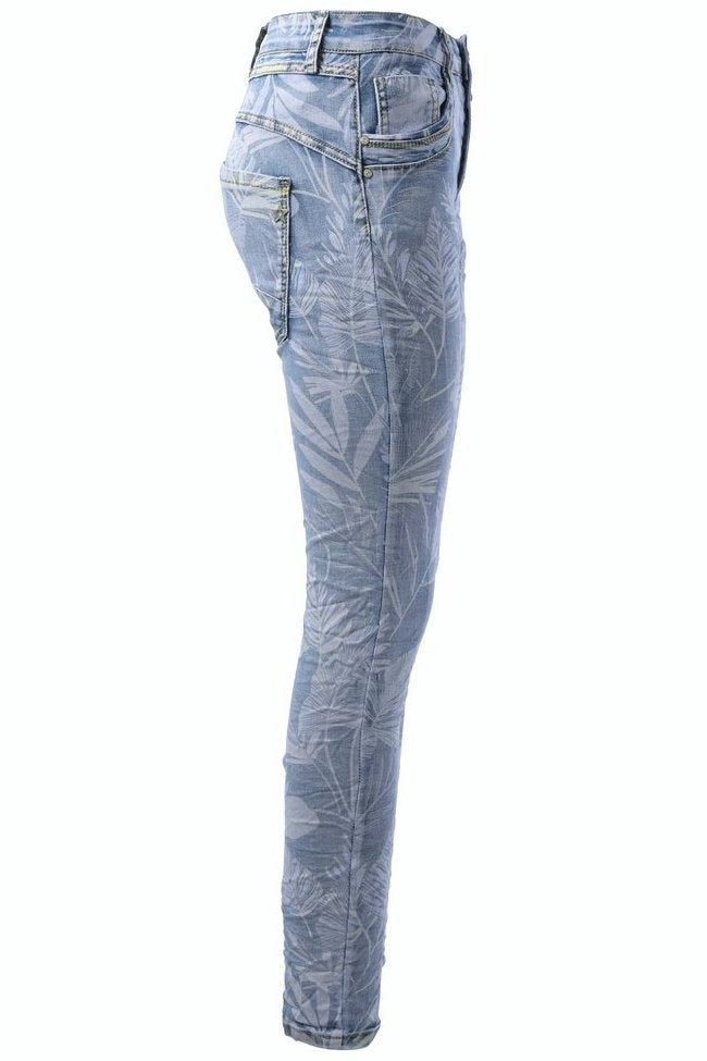 Jewelly Damen Jeans mit Palmen Print 26135